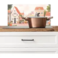 KitchenYeah Spatscherm keuken 70x30 cm - Kookplaat achterwand Bloemen - Huizen - Dorp - Muurbeschermer - Spatwand fornuis - Hoogwaardig aluminium