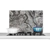 KitchenYeah Spatscherm keuken 90x60 cm - Kookplaat achterwand Marmer - Steen - Zwart - Wit - Muurbeschermer - Spatwand fornuis - Hoogwaardig aluminium
