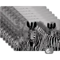 KitchenYeah Placemats - Dieren - Zebra - Zwart - Wit - Safari - Eettafel - Onderlegger - 45x30 cm - 6 stuks