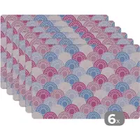 KitchenYeah Placemat - Placemats kunststof - Cirkel - Patroon - Roze - 45x30 cm - 6 stuks - Hittebestendig - Anti-Slip - Onderlegger - Afneembaar