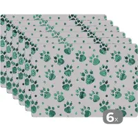 KitchenYeah Placemat - Placemats kunststof - Patroon - Huisdieren - Hond - Dier - 45x30 cm - 6 stuks - Hittebestendig - Anti-Slip - Onderlegger - Afneembaar