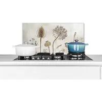 KitchenYeah Spatscherm keuken 70x30 cm - Kookplaat achterwand Bloemen - Waterverf - Stilleven - Bruin - Vintage - Muurbeschermer - Spatwand fornuis - Hoogwaardig aluminium