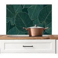 KitchenYeah Spatscherm keuken 90x60 cm - Kookplaat achterwand Bladeren - Tropisch - Groen - Design - Muurbeschermer - Spatwand fornuis - Hoogwaardig aluminium
