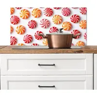 KitchenYeah Spatscherm keuken 80x40 cm - Kookplaat achterwand Snoep - Patroon - Rood - Oranje - Muurbeschermer - Spatwand fornuis - Hoogwaardig aluminium