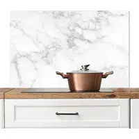 KitchenYeah Spatscherm keuken 100x65 cm - Kookplaat achterwand - Wit marmer - Witte muurbeschermer - Spatwand fornuis - Hoogwaardig aluminium - Muurdecoratie