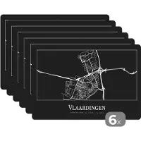 KitchenYeah Placemat - Placemats kunststof - Plattegrond - Vlaardingen - Kaart - Stadskaart - 45x30 cm - 6 stuks - Hittebestendig - Anti-Slip - Onderlegger - Afneembaar