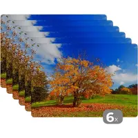 KitchenYeah Placemat - Placemats kunststof - Boom - Bladeren - Herfst - Seizoenen - 45x30 cm - 6 stuks - Hittebestendig - Anti-Slip - Onderlegger - Afneembaar