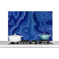 KitchenYeah Spatscherm keuken 100x65 cm - Kookplaat achterwand Blauw - Agaat - Stenen - Muurbeschermer - Spatwand fornuis - Hoogwaardig aluminium