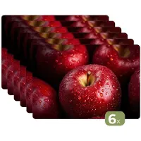 KitchenYeah Placemats - 6 stuks - 45x30 cm - Placemat kunststof - Rood - Appels - Fruit - Borden onderleggers - Decoratie voor op tafel - Keuken tafeldecoratie accessoires - Vinyl onderlegger - Tafelversiering