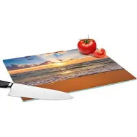 KitchenYeah Glazen Snijplank - 39x28 - Strand - Zonsondergang - Zee - Wolken - Horizon - Snijplanken Glas