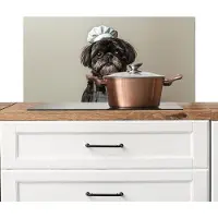 KitchenYeah Spatscherm keuken 80x40 cm - Kookplaat achterwand Kokskleding - Zwart - Hondje - Muurbeschermer - Spatwand fornuis - Hoogwaardig aluminium