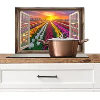 KitchenYeah Spatscherm keuken 70x50 cm - Kookplaat achterwand Doorkijk - Bloemen - Tulpen - Kleurrijk - Zonsondergang - Muurbeschermer - Spatwand fornuis - Hoogwaardig aluminium