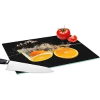 KitchenYeah Glazen Snijplank - 39x28 - Sinaasappel - Stilleven - Water - Zwart - Fruit - Snijplanken Glas
