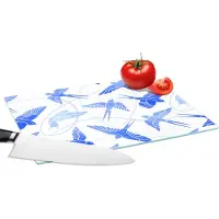 KitchenYeah Glazen Snijplank - 28x20 - Patroon - Blauw - Vogel - Snijplanken Glas