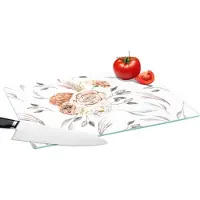 KitchenYeah Glazen Snijplank - 39x28 - Patronen - Bloemen - Roos - Wit - Snijplanken Glas