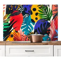 KitchenYeah Spatscherm keuken 120x80 cm - Kookplaat achterwand Bladeren - Vormen - Abstract - Kleurrijk - Muurbeschermer - Spatwand fornuis - Hoogwaardig aluminium