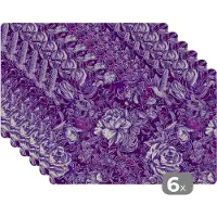 KitchenYeah Placemat - Placemats kunststof - Kolibrie - Rozen - Paars - 45x30 cm - 6 stuks - Hittebestendig - Anti-Slip - Onderlegger - Afneembaar