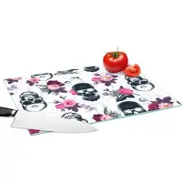KitchenYeah Glazen Snijplank - 39x28 - Tieners - Skull - Roos - Patronen - Snijplanken Glas