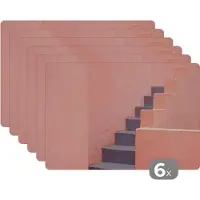 KitchenYeah Placemat - Placemats kunststof - Trap - Architectuur - Roze - Pastel - 45x30 cm - 6 stuks - Hittebestendig - Anti-Slip - Onderlegger - Afneembaar