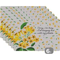 KitchenYeah Placemat - Placemats kunststof - Quotes - Spreuken - Sorry I'm busy I'm hanging out with my plants - 45x30 cm - 6 stuks - Hittebestendig - Anti-Slip - Onderlegger - Afneembaar