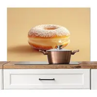 KitchenYeah Spatscherm keuken 100x65 cm - Kookplaat achterwand Donut - Romig - Poedersuiker - Beige - Muurbeschermer - Spatwand fornuis - Hoogwaardig aluminium
