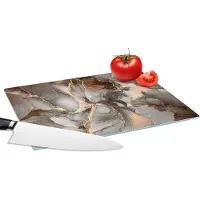 KitchenYeah Glazen Snijplank - 28x20 - Grijs - Goud - Marmer - Marmerlook - Snijplanken Glas