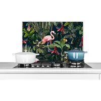 KitchenYeah Spatscherm keuken 60x40 cm - Kookplaat achterwand Jungledieren - Patroon - Kinderen - Flamingo - Papegaai - Kids - Muurbeschermer - Spatwand fornuis - Hoogwaardig aluminium