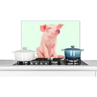 KitchenYeah Spatscherm keuken 70x50 cm - Kookplaat achterwand Varken - Roze - Stopcontact - Dieren - Muurbeschermer - Spatwand fornuis - Hoogwaardig aluminium