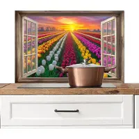 KitchenYeah Spatscherm keuken 90x60 cm - Kookplaat achterwand Doorkijk - Bloemen - Tulpen - Kleurrijk - Zonsondergang - Muurbeschermer - Spatwand fornuis - Hoogwaardig aluminium
