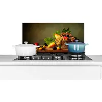 KitchenYeah Spatscherm keuken 60x30 cm - Kookplaat achterwand Rustiek - Mand - Fruit - Stilleven - Muurbeschermer - Spatwand fornuis - Hoogwaardig aluminium
