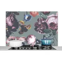 KitchenYeah Spatscherm keuken 120x80 cm - Kookplaat achterwand Bloemen - Rozen - Boeket - Muurbeschermer - Spatwand fornuis - Hoogwaardig aluminium