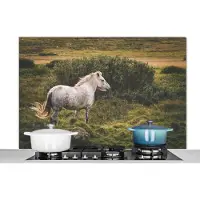 KitchenYeah Spatscherm keuken 120x80 cm - Kookplaat achterwand Paard - Wit - IJsland - Muurbeschermer - Spatwand fornuis - Hoogwaardig aluminium