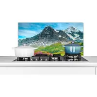 KitchenYeah Spatscherm keuken 90x45 cm - Kookplaat achterwand Bloemen - Berg - Sneeuw - Landschap - Muurbeschermer - Spatwand fornuis - Hoogwaardig aluminium