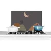 KitchenYeah Spatscherm keuken 70x50 cm - Kookplaat achterwand Bergen - Boom - Maan - Pastel - Muurbeschermer - Spatwand fornuis - Hoogwaardig aluminium