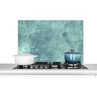 KitchenYeah Spatscherm keuken 90x60 cm - Kookplaat achterwand Blauw - Metaal - Roest print - Muurbeschermer - Spatwand fornuis - Hoogwaardig aluminium
