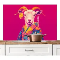 KitchenYeah Spatscherm keuken 120x80 cm - Kookplaat achterwand Geit - Hoorns - Kimono - Kleurrijk - Muurbeschermer - Spatwand fornuis - Hoogwaardig aluminium