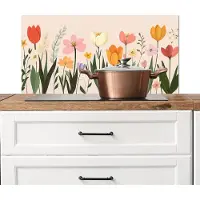 KitchenYeah Spatscherm keuken 90x45 cm - Kookplaat achterwand Pasteltinten - Bloemen - Illustratie - Muurbeschermer - Spatwand fornuis - Hoogwaardig aluminium