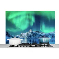 KitchenYeah Spatscherm keuken 120x80 cm - Kookplaat achterwand Noorderlicht - Berg - Sneeuw - Muurbeschermer - Spatwand fornuis - Hoogwaardig aluminium