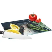 KitchenYeah Glazen Snijplank - 28x20 - Vis - Citroen - Kruiden - Snijplanken Glas