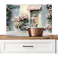 KitchenYeah Spatscherm keuken 80x55 cm - Kookplaat achterwand Fiets - Pastelkleuren - Bloemen - Muurbeschermer - Spatwand fornuis - Hoogwaardig aluminium