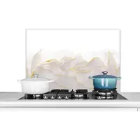 KitchenYeah Spatscherm keuken 80x55 cm - Kookplaat achterwand Marmerlook - Grijs - Goud - Chic - Marmer print - Muurbeschermer - Spatwand fornuis - Hoogwaardig aluminium