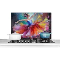 KitchenYeah Spatscherm keuken 80x55 cm - Kookplaat achterwand Schilderij - Olieverf - Dans - Ballerina - Muurbeschermer - Spatwand fornuis - Hoogwaardig aluminium