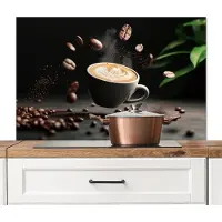 KitchenYeah Spatscherm keuken 100x65 cm - Kookplaat achterwand Cappuccino - Kop - Bonen - Bruin - Muurbeschermer - Spatwand fornuis - Hoogwaardig aluminium