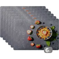 KitchenYeah Placemat - Placemats kunststof - Aardbei - Cornflakes - Bes - Kruiden - 45x30 cm - 6 stuks - Hittebestendig - Anti-Slip - Onderlegger - Afneembaar