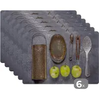 KitchenYeah Placemat - Placemats kunststof - Appel - Keukengerei - Keukengereedschap - 45x30 cm - 6 stuks - Hittebestendig - Anti-Slip - Onderlegger - Afneembaar