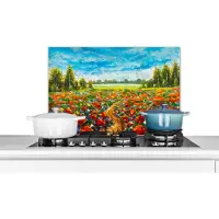 KitchenYeah Spatscherm keuken 60x40 cm - Kookplaat achterwand Olieverf - Schilderij - Bloemen - Landschap - Muurbeschermer - Spatwand fornuis - Hoogwaardig aluminium