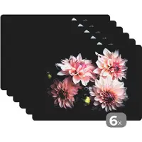 KitchenYeah Placemat - Placemats kunststof - Dahlia - Wit - Bloemen - Roze - Natuur - 45x30 cm - 6 stuks - Hittebestendig - Anti-Slip - Onderlegger - Afneembaar