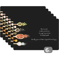 KitchenYeah Placemat - Placemats kunststof - Quotes - Spreuken - Mama's recept - Mama - Keuken - 45x30 cm - 6 stuks - Hittebestendig - Anti-Slip - Onderlegger - Afneembaar