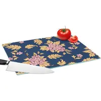 KitchenYeah Glazen Snijplank - 39x28 - Bloesem - Bladeren - Roze - Goud - Patronen - Snijplanken Glas