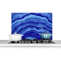 KitchenYeah Spatscherm keuken 80x55 cm - Kookplaat achterwand Agaat steen - Blauw - Muurbeschermer - Spatwand fornuis - Hoogwaardig aluminium